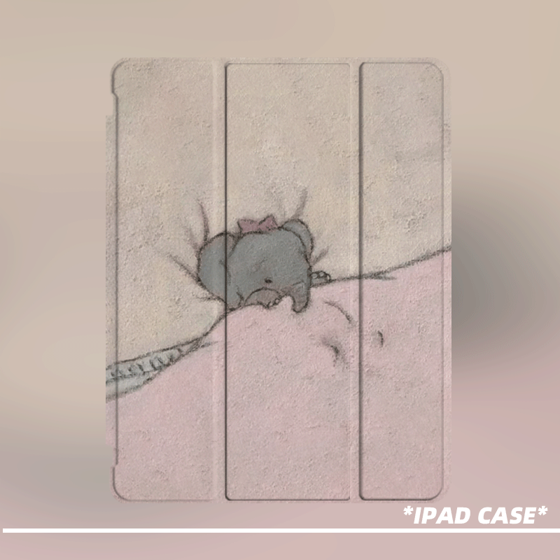 原创小众复古可爱睡觉小象适用2024款air6ipadpro11寸三折ipad壳防弯亚克力平板壳9代10.2air4/5mini7带笔槽