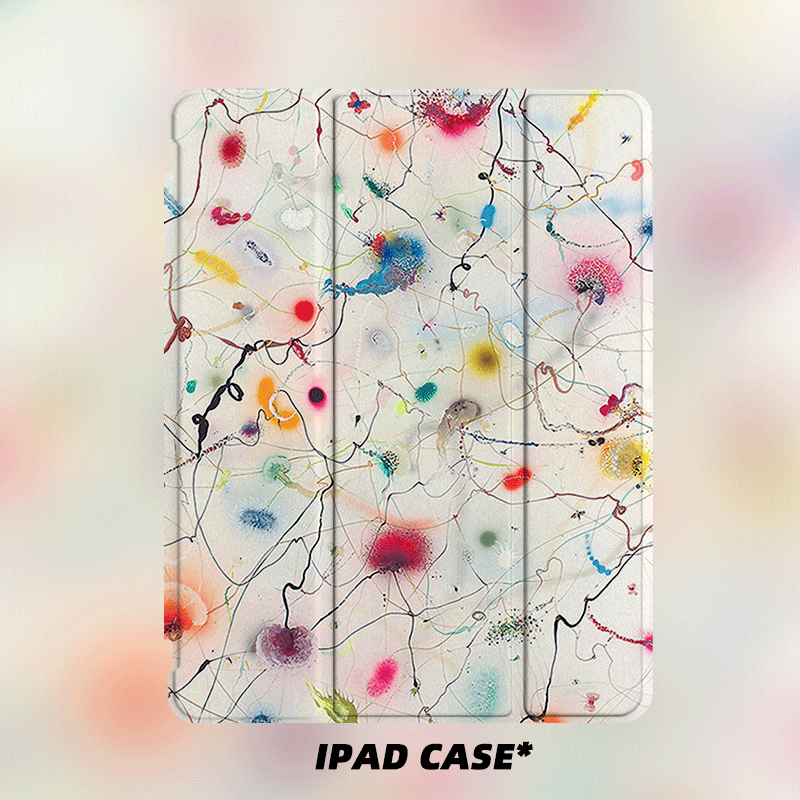 原创小众艺术糖果配色涂鸦色彩适用苹果2026款air8ipadpro亚克力三折ipad保护壳10.2寸/air4/5/mini6带笔槽