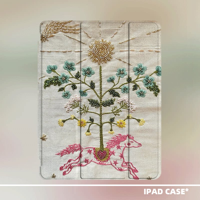 原创小众艺术中古线条马适用11代2026款air8ipadpro11寸三折ipad壳防弯亚克力平板壳10.2寸air5mini7带笔槽