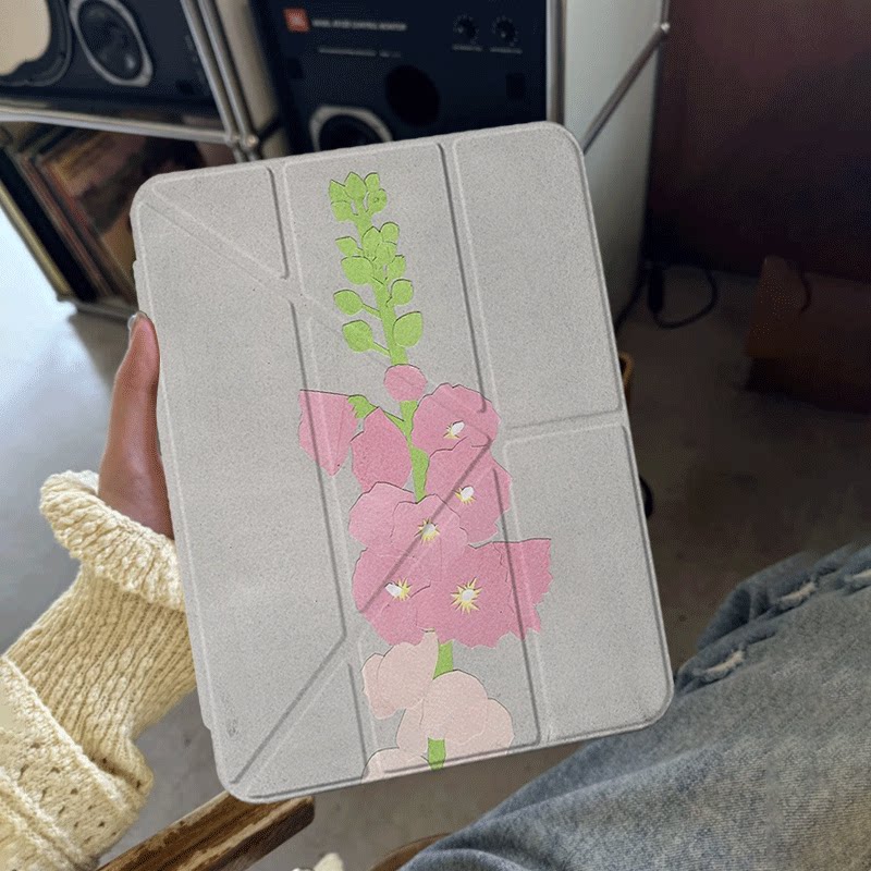 原创简约粉花茎第11代2026款air8ipadpro11寸三折ipad壳防弯y折亚克力a16平板壳9代10.2寸air7带笔槽