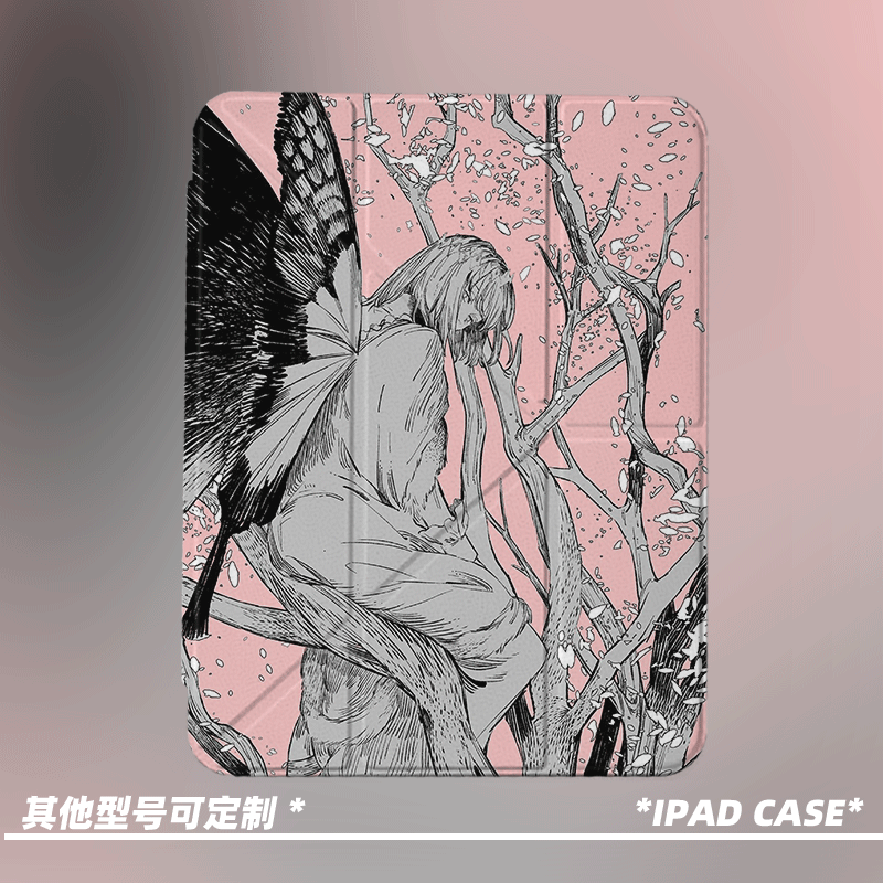 原创抽象艺术小众高级感蝴蝶女孩适用于苹果11代2026款air8ipadpro11三折ipad防弯y折保护壳9代10.2mini7笔槽