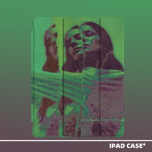 air4 mini6 air6ipadpro11寸三折ipad防弯亚克力保护壳10.2寸 原创小众摇滚复古噪点撕裂绿人像苹果2024款
