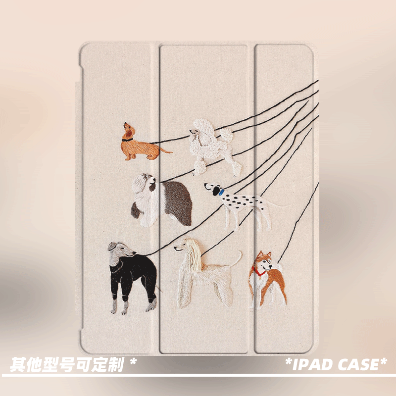 原创小众艺术可爱遛狗适用11代2026款air8ipadpro三折ipad壳防弯亚克力平板壳9代10.2寸air4/5mini7带笔槽