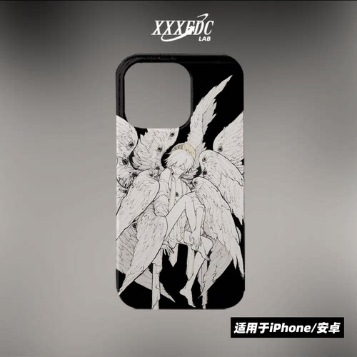 原创小众复古艺术暗黑风天使iphone16promax手机壳13/12/15p全包亮面硬壳苹果14pro磨砂软壳适用于华为pura70
