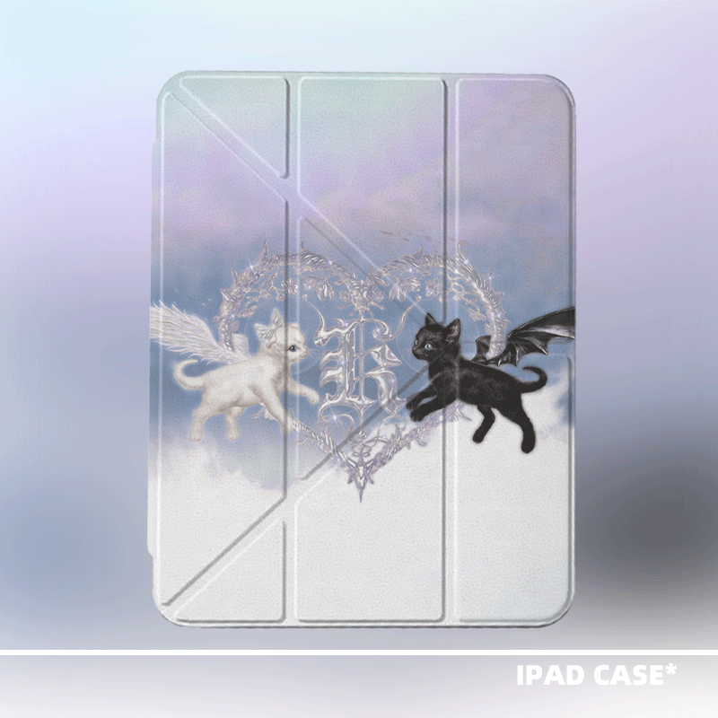 原创小众艺术梦幻两只可爱猫咪适用苹果11代2025款air6ipadpro11寸防弯亚克力3+y折ipad壳10.2寸/mini7软壳