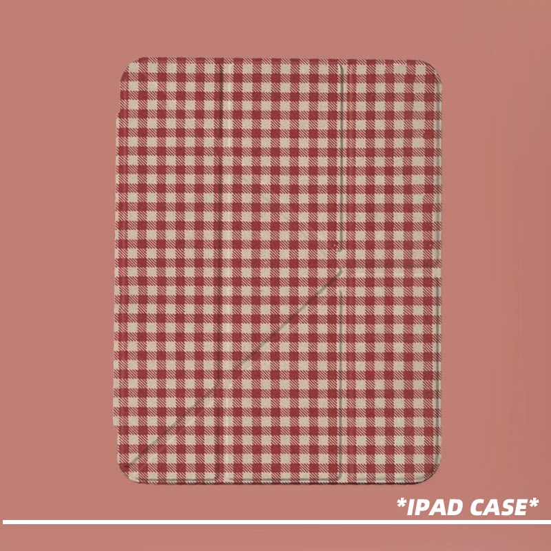 原创复古红米格纹第11代2026款air8ipadpro11寸三折ipad壳防弯y折亚克力a16平板壳9代10.2寸air7带笔槽