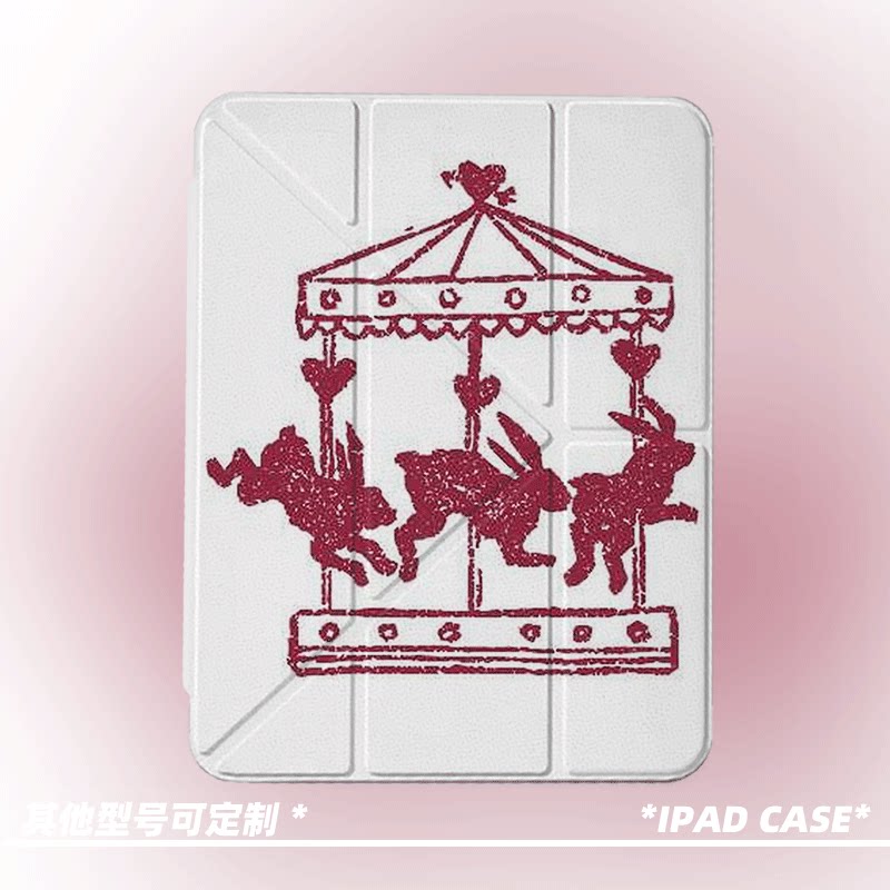 原创复古兔转木马第11代2026款air8ipadpro11寸三折ipad壳防弯y折亚克力a16平板壳9代10.2寸air7带笔槽