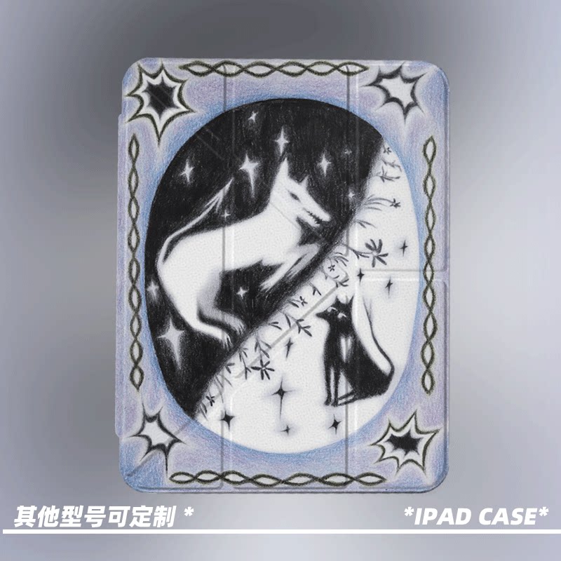 原创可爱简约风梦幻渐变模糊小狗适用苹果11代2025款air7ipadpro11寸防弯y折ipad保护壳10.2寸带笔槽/mini6