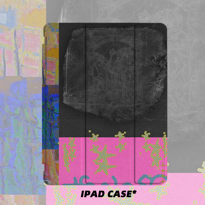暗黑风艺术小众复古拼接印记叠印设计适用11代苹果2025新款ipadair6三折ipadpro保护壳亚克力10.2寸air5mini7