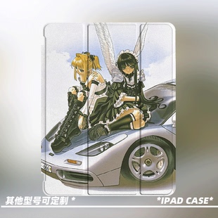 原創小眾藝術卡通汽車少女適用11代2025款 5帶筆槽 air7ipadpro11寸三折ipad殼防彎亞克力平板殼9代10.2寸air4