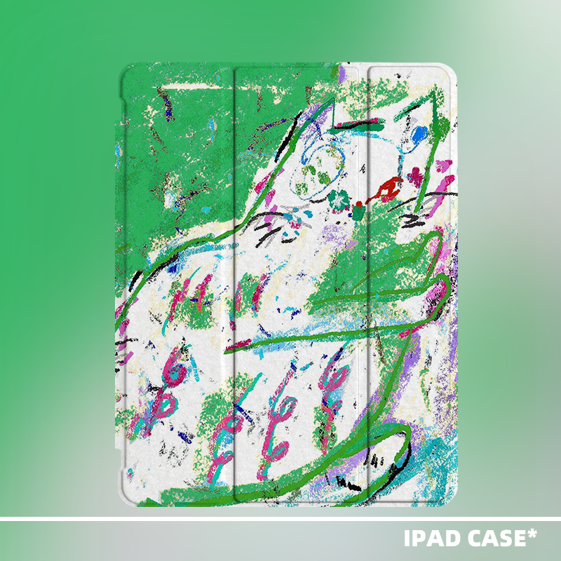 原创艺术可爱小众手绘胖花猫咪适用苹果2026款ipadpro11寸三折ipad防弯亚克力保护壳10.2寸pro/air4/5/mini6