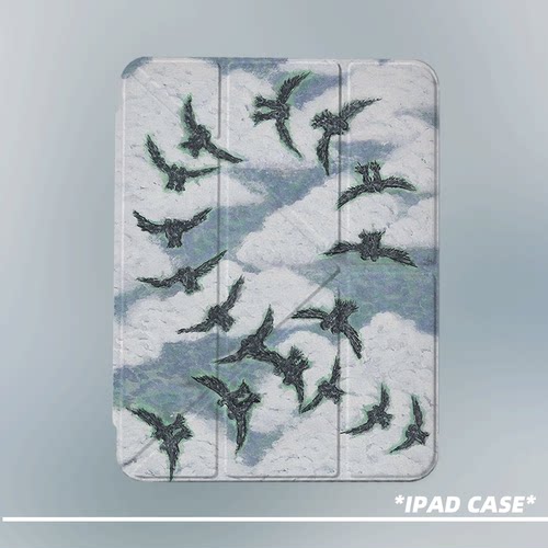 原创艺术墨翅云禽第11代2026款air8ipadpro11寸三折ipad壳防弯y折亚克力a16平板壳9代10.2寸air7带笔槽