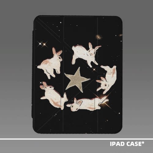 原创小众艺术可爱兔子与星适用11代2026款air8ipadpro11三折ipad壳防弯亚克力平板壳10.2寸air5mini7带笔槽