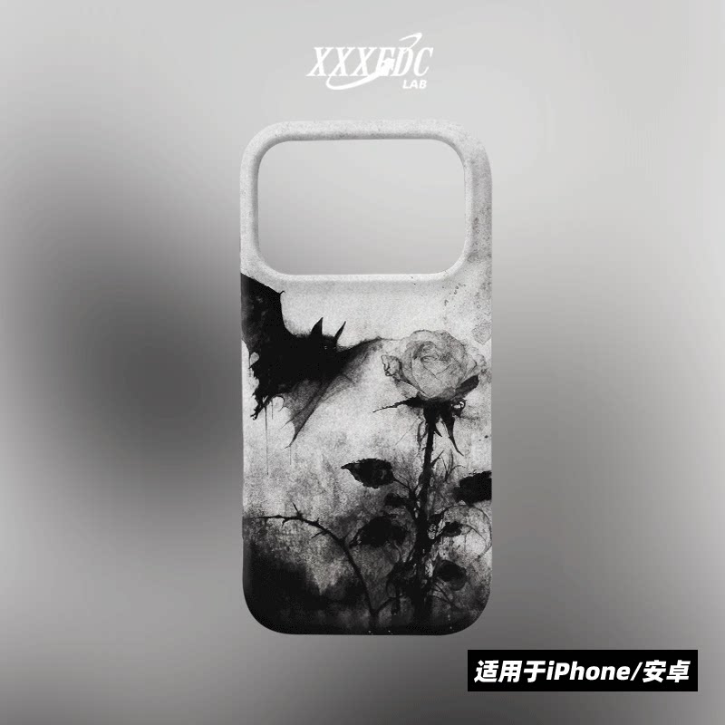 原创复古蝙蝠玫瑰iphone17promax手机壳磁吸壳16苹果14pro/15p全包亮面硬壳13磨砂软壳适用于华为mate80