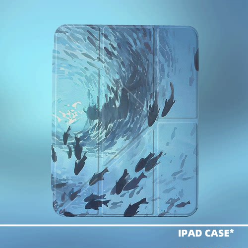 原创小众艺术海底世界油画适用11代2026款air8ipadpro十代Y折三折ipad壳防弯亚克力平板壳10.2寸mini7带笔槽