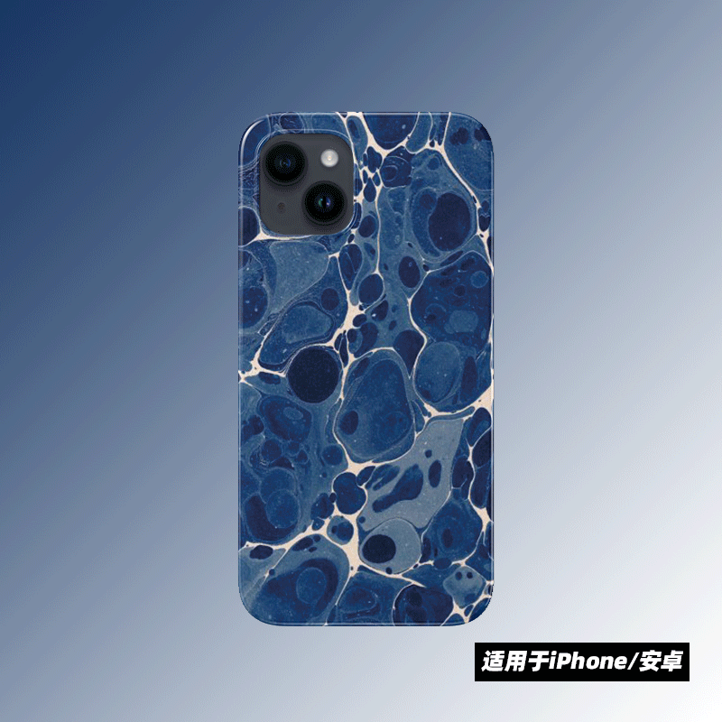 原创设计小众艺术感花纹蓝色细胞iPhone15pro菲林手机壳11/12/14pro/苹果13pro/14promax保护套