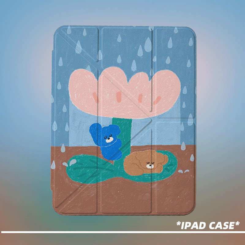 原创可爱花伞小熊第11代2026款air8ipadpro11寸三折ipad壳防弯y折亚克力a16平板壳9代10.2寸air7带笔槽