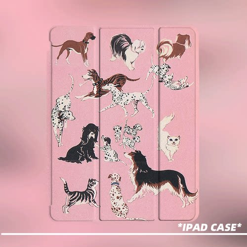 原创小众可爱粉狗图集适用2026款air8ipadpro11寸三折ipad壳防弯亚克力平板壳9代10.2寸air4/5mini7带笔槽