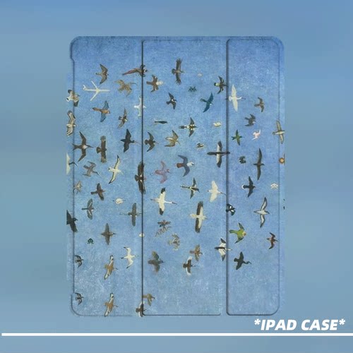 原创小众艺术天空蓝飞鸟适用11代2025款air7ipadpro11寸三折ipad壳防弯亚克力平板壳10.2寸air4/5mini7带笔槽