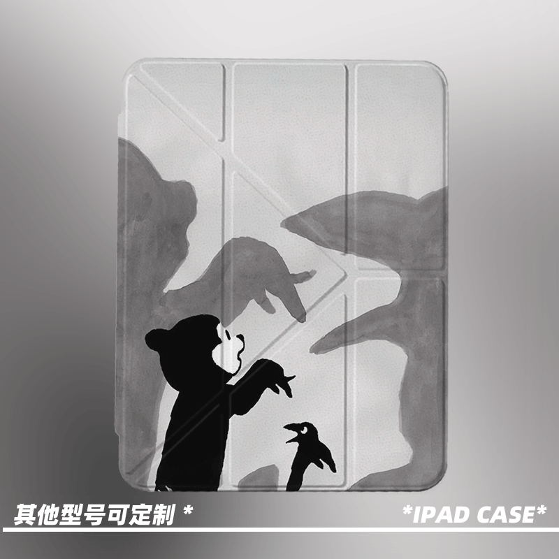 原创可爱小熊手影第11代2026款air8ipadpro11寸三折ipad壳防弯y折亚克力a16平板壳9代10.2寸air7带笔槽