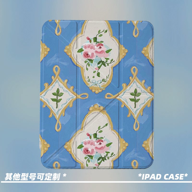 原创中古风金框粉玫第11代2026款air8ipadpro11寸三折ipad壳防弯y折亚克力a16平板壳9代10.2寸air7带笔槽
