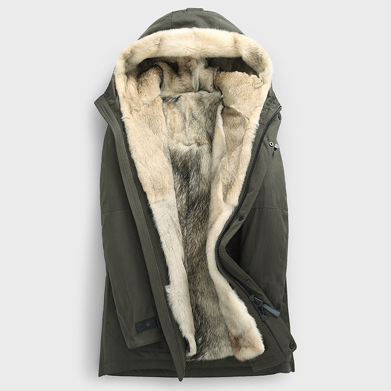 冬季新款男士皮毛一体皮草中长款派克服外套加厚大衣冲锋衣保暖