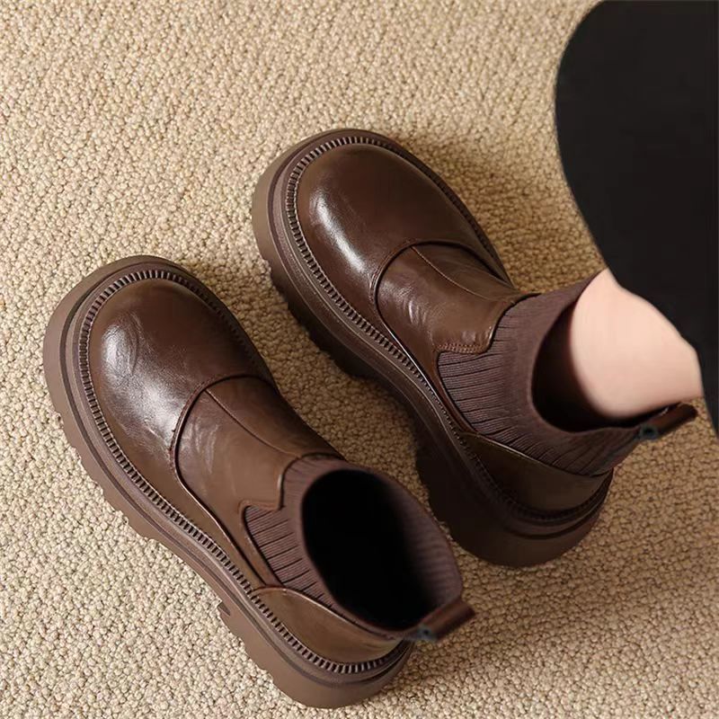 2025新款秋冬弹力靴子女款英伦厚底马丁靴切尔西圆头短靴女