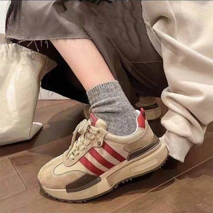 小码女鞋313233休闲运动跑步鞋潮厚底内增高老爹鞋秋冬季加绒帅气