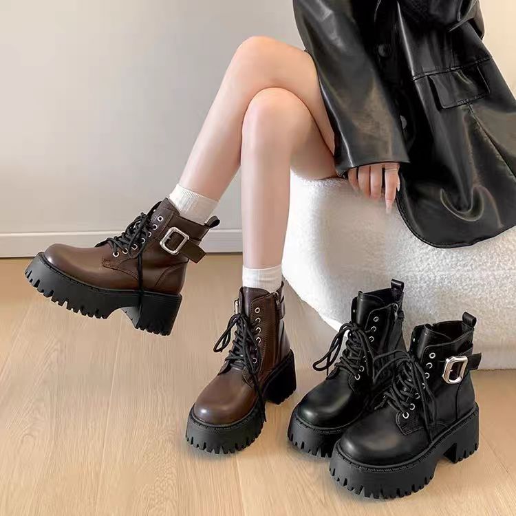 英伦风复古厚底马丁靴2025年秋冬季时尚百搭短筒靴子