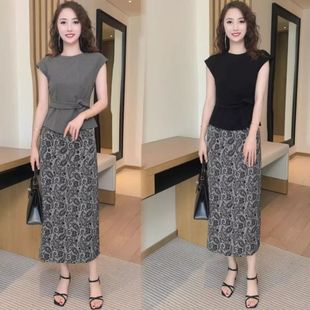 短袖 轻熟御姐穿搭时尚 新款 套装 系带上衣半身裙两件套潮 女2025夏季