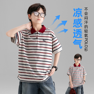 男童夏季条纹POLO衫短袖2026新款男孩夏装酷帅T恤男中大童半袖潮t