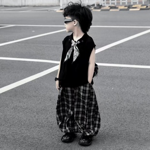 男童夏季帅气背心套装2026新款男孩韩版时髦短袖男宝宝酷帅夏装潮