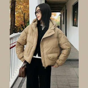 （90白鸭绒）2025年冬季新款短款羽绒服女士韩版连帽宽大码面包服