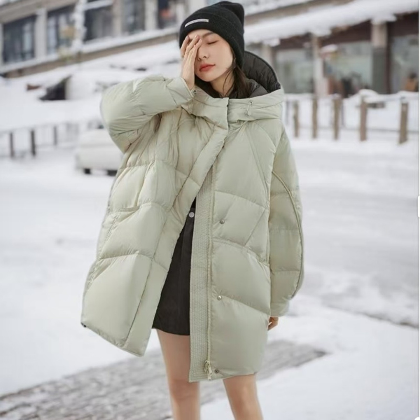 2025年冬季新款羽绒服女中长款连帽韩版宽松加厚保暖外套