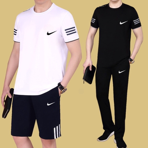 品牌NK运动套装男士夏季新款中老年休闲服短袖短裤爸爸装两件套
