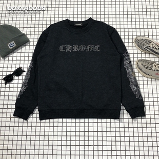 街头洗水圆领卫衣 潮十字架个性 拼皮刺绣加定制版 复古五金2025新款