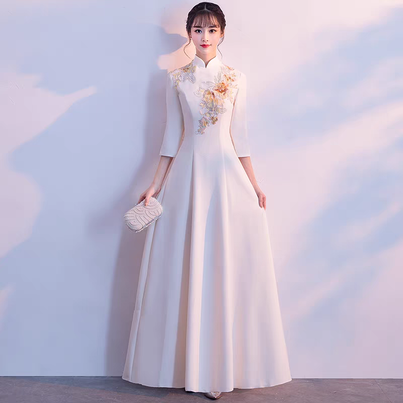 中国风旗袍大合唱团演出服装女长裙2025新款主持人迎宾礼仪晚礼服