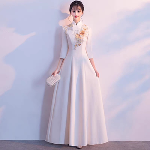 中国风旗袍大合唱团演出服装女长裙2025新款主持人迎宾礼仪晚礼服