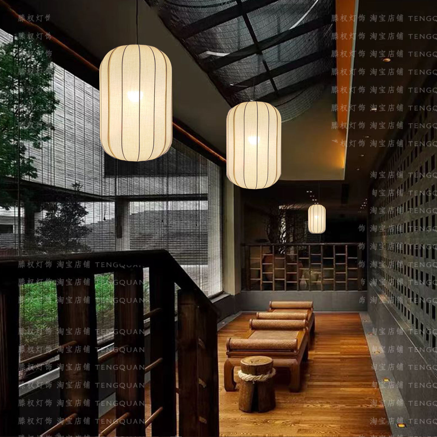 新中式餐厅吊灯亚麻布手绘笼中国风茶室灯宋氏美学装饰过道玄关灯,家装灯饰光源,餐厅吊灯,淘宝优惠券,粉丝福利购,淘宝优惠卷