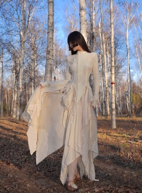 EVAN/暗黑新中式羊毛拼接蕾丝毛边不规则西装半裙收腰外套装ycbt