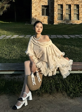 EVAN【正确版●独家款】仙女度假裙不规则一字肩上衣蓬蓬裙frejia