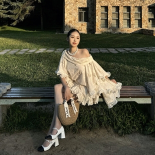 独家款 仙女度假裙不规则一字肩上衣蓬蓬裙frejia 正确版 EVAN