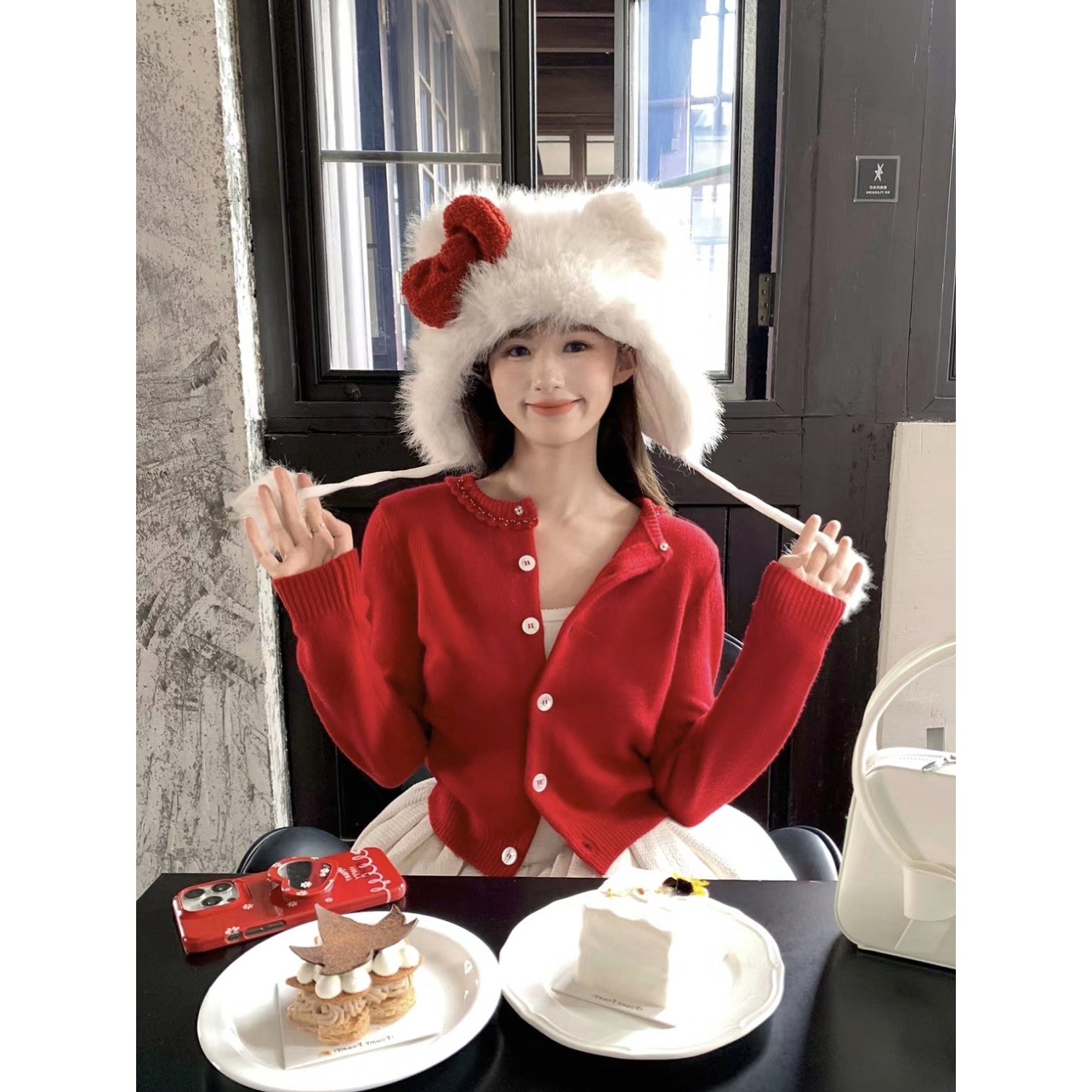 红色新年shushut毛衣短外套