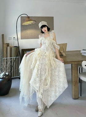 EVAN【对版 | 独家款】Ycbt仙女飘逸感一字肩上衣蕾丝拼接半身裙