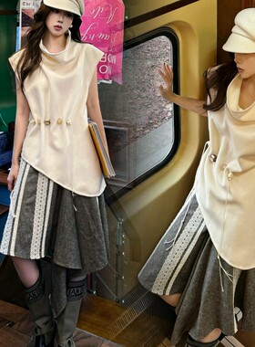 孤品【对版Cello*ata巴恩风】不规则高领串珠羊毛上衣毛呢半身裙