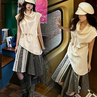 断码【对版Cello*ata巴恩风】不规则高领串珠羊毛上衣毛呢半身裙