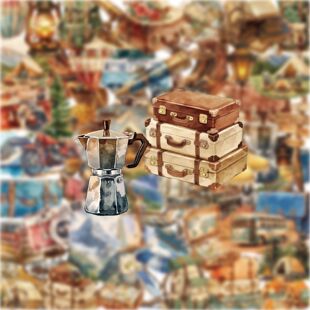 62张新款ins风复古PET旅行与远方贴纸高颜值diy装饰笔记本贴画