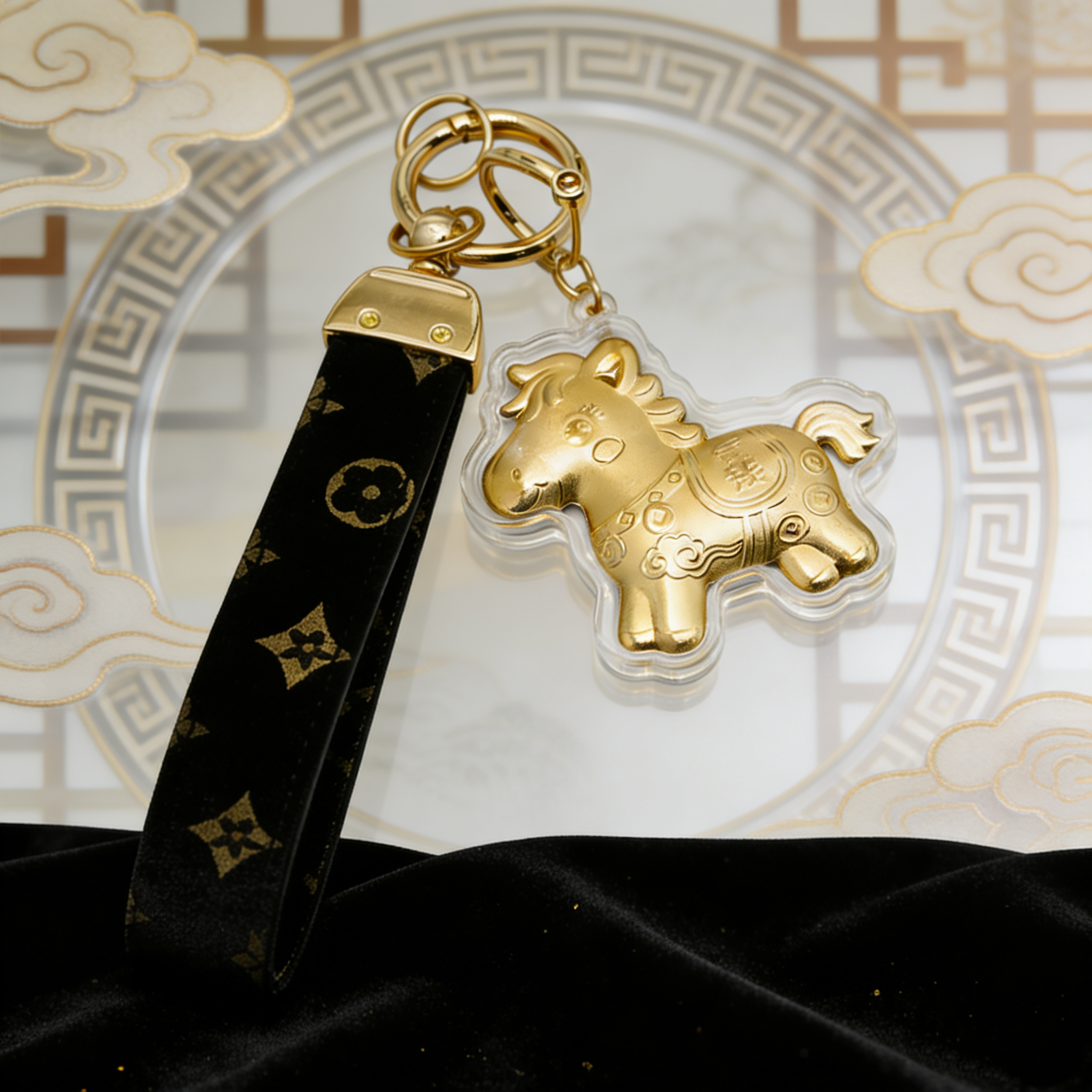 马上有钱含足金水贝钥匙扣包挂件