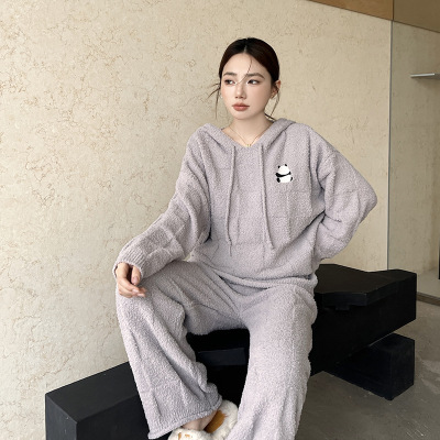 刺绣熊猫情侣睡衣女秋冬季