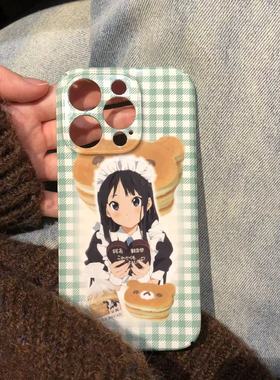 原创二次元绿色格子日系秋山澪食物少女可爱适用于苹果14p菲林全包安卓手机壳
